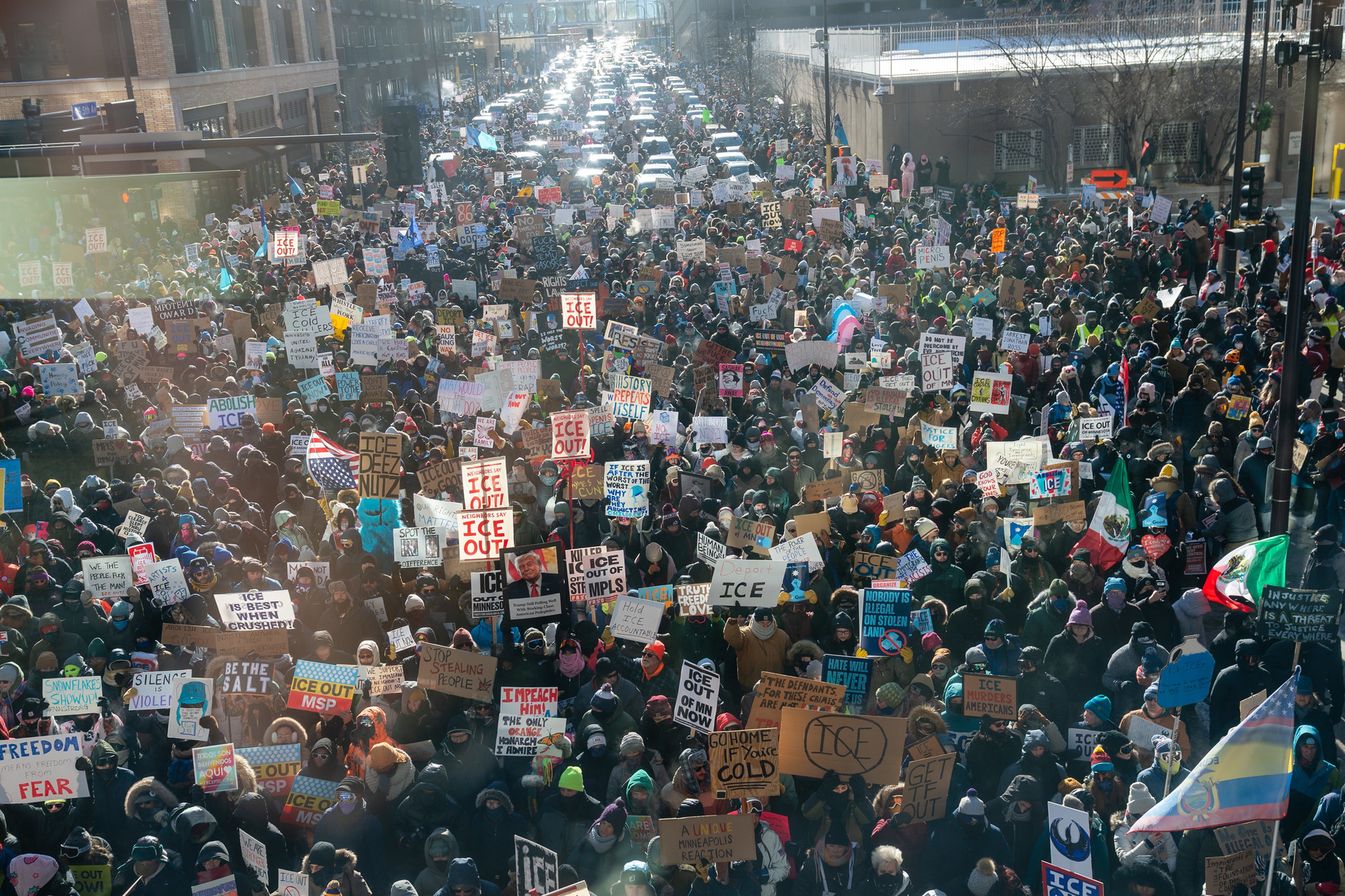 Thousands of protesters march during the Ice Out of MN march in Minneapolis - Lorie Shaull