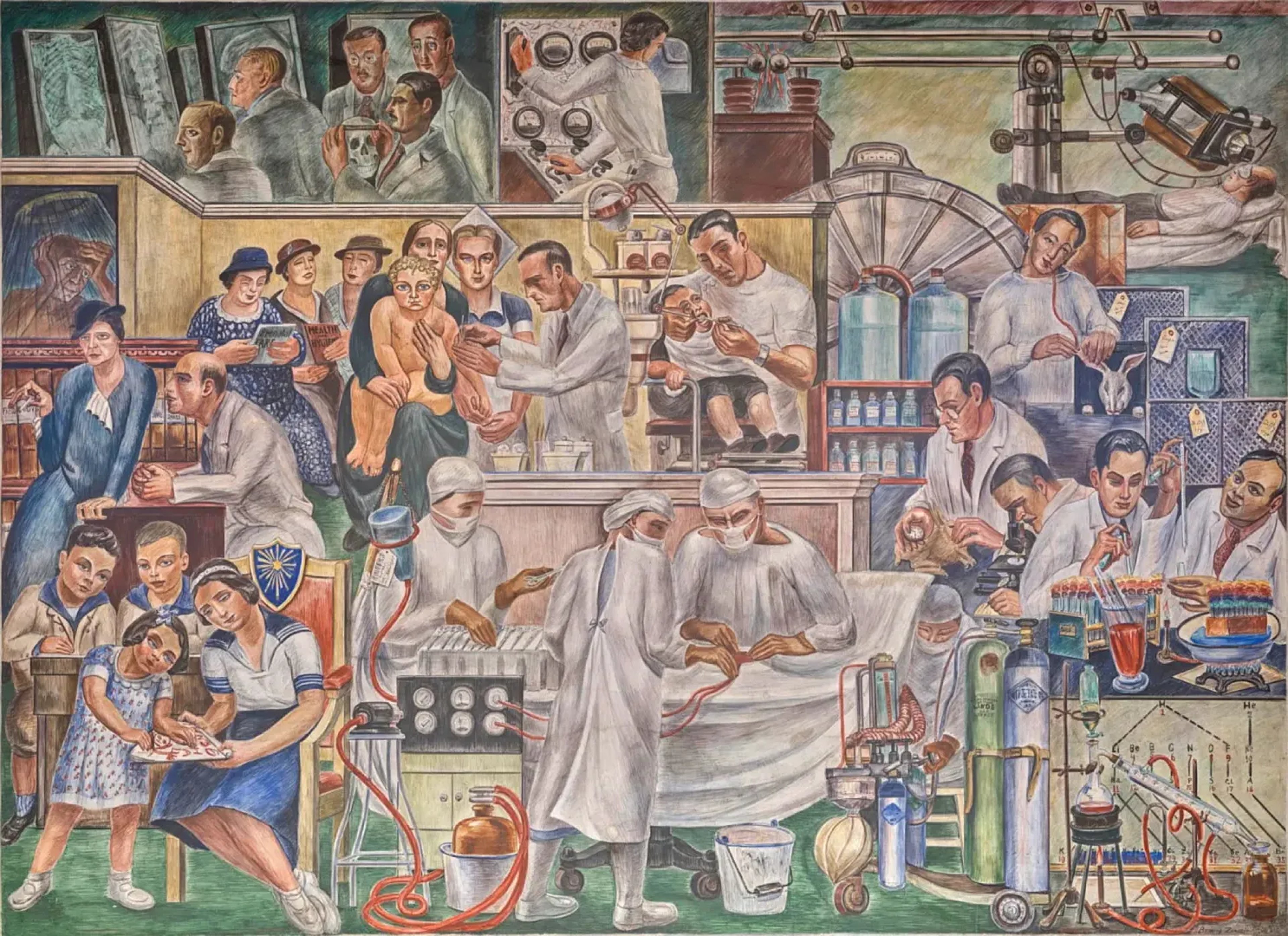 Scientists in an image by Bernard Zakheim