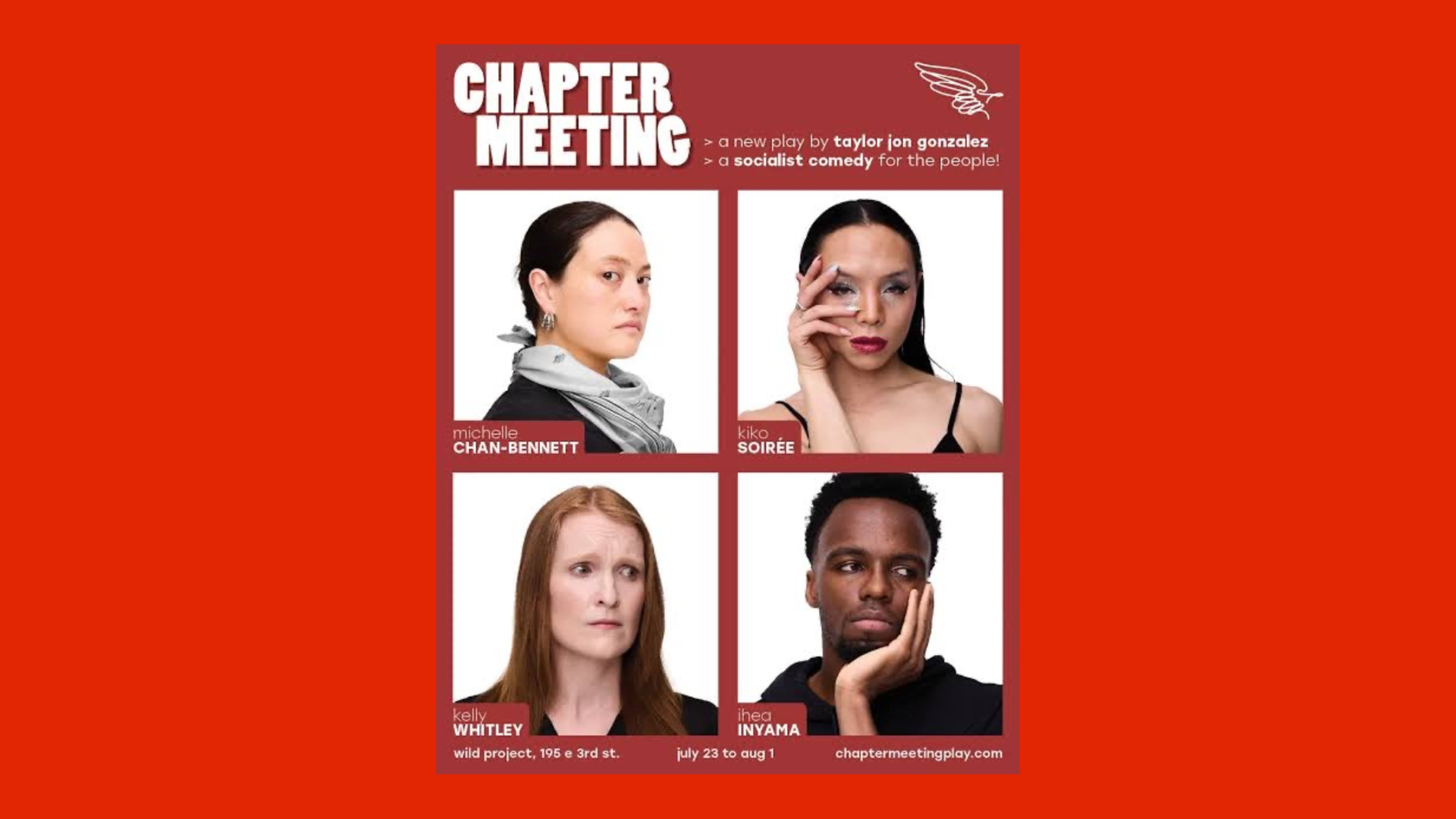 Image of actors from play against a DSA red background